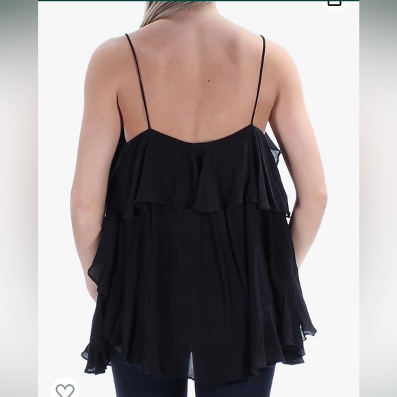 Free People Cascades Black Ruffle Tank Top XS Semi Sheer Flowy Top - Picture 2 of 14